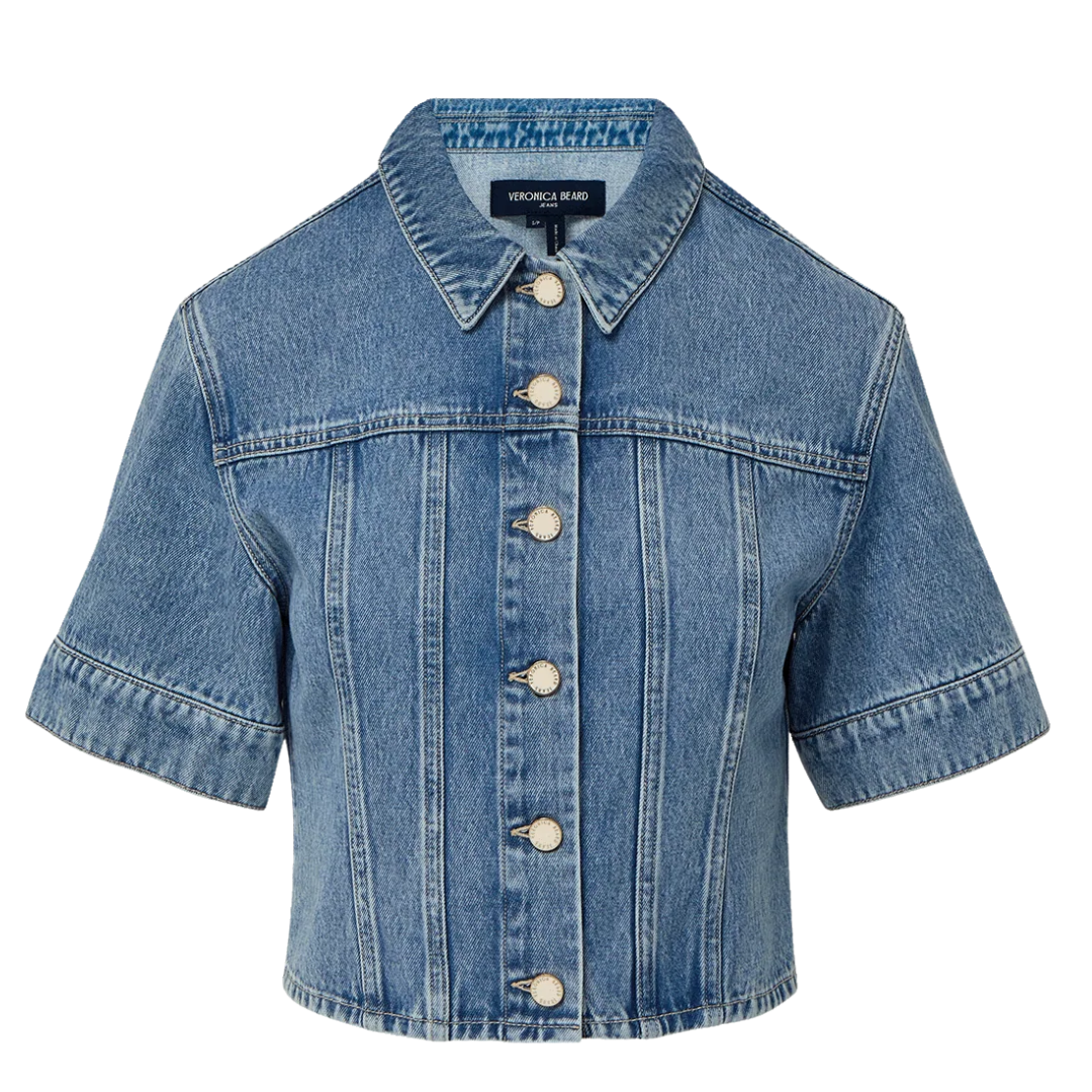 Malcom Cropped Denim Jacket in Silver Dust