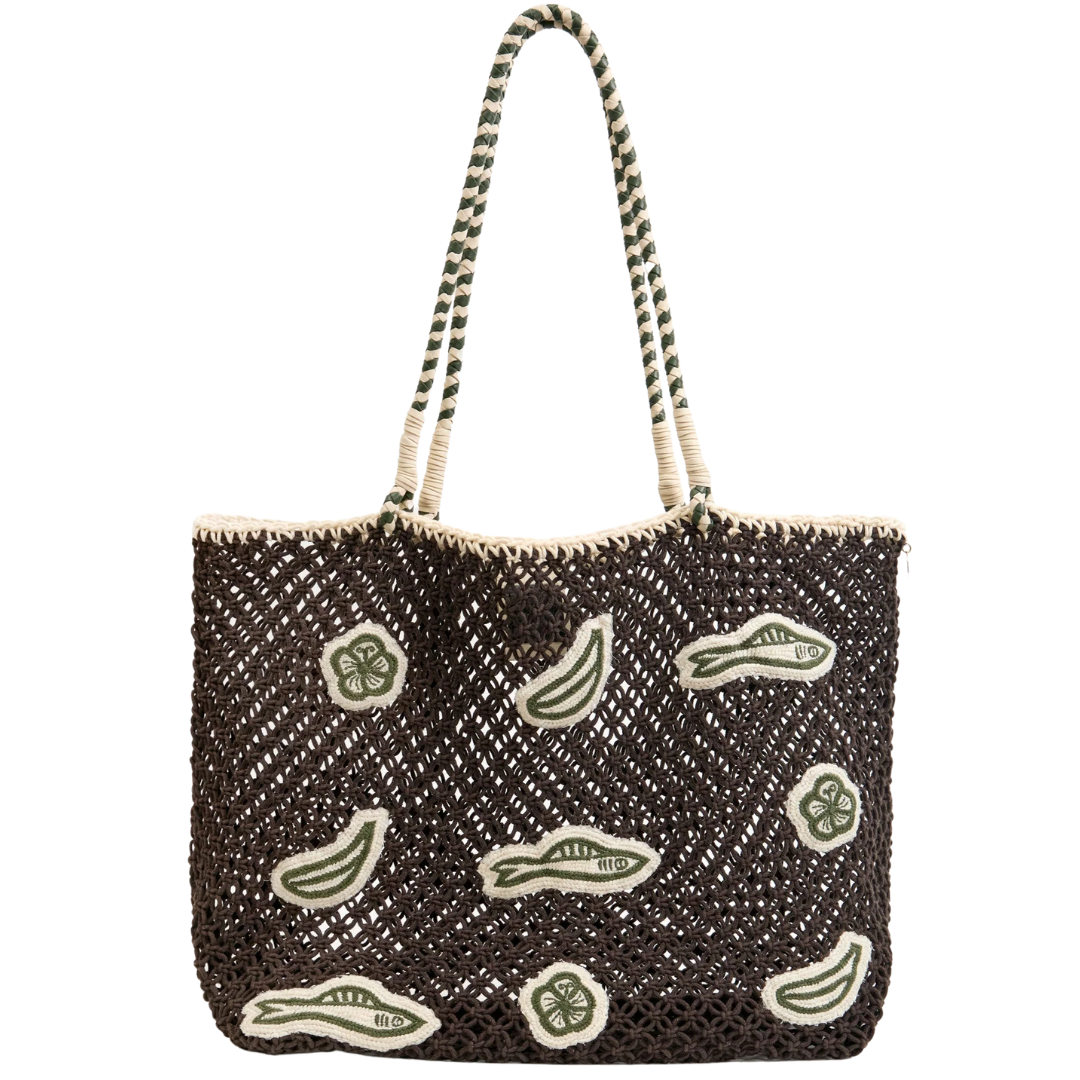 L'Été Tote in Chocolate Multi Applique