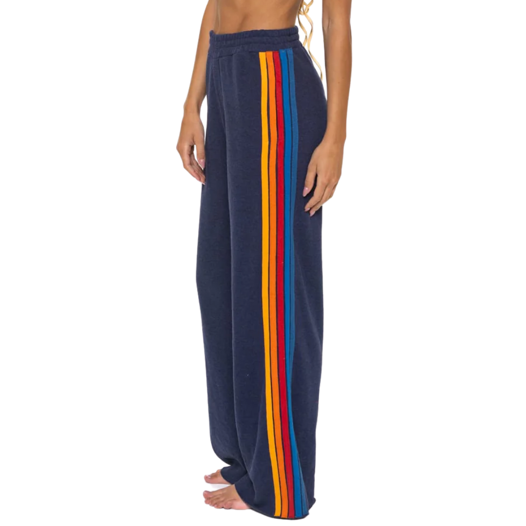 5 Stripe Wide Leg Sweatpants in Navy