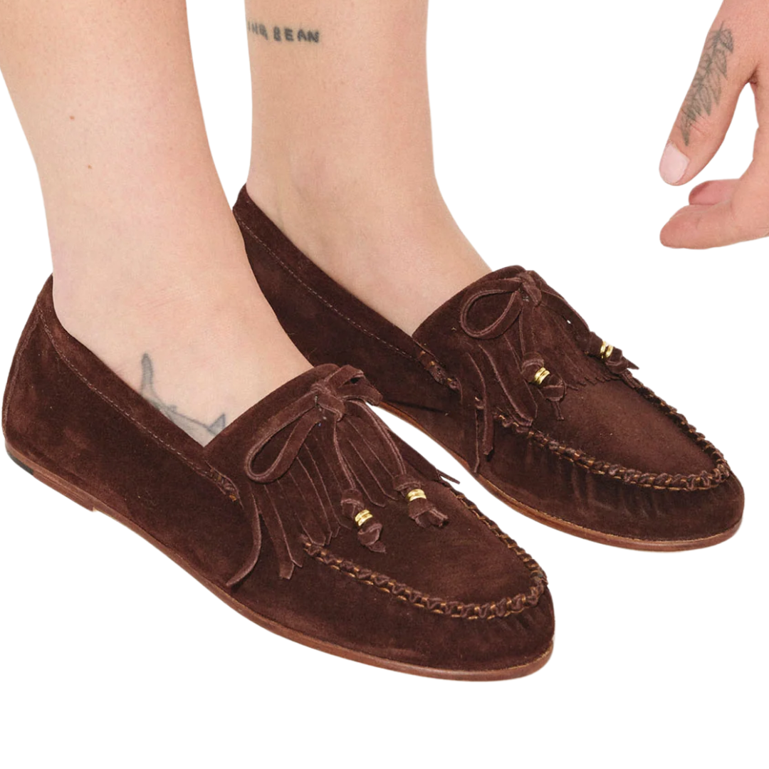 Celeste Fringe Loafer in Coffee Suede