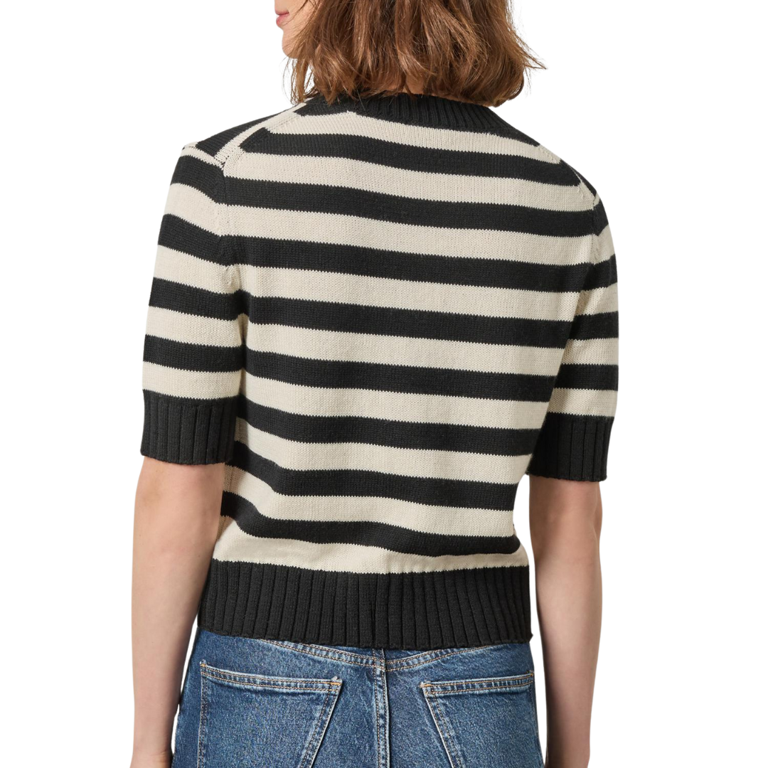 Elbow Sleeve Button Cardigan in Jet Black Stripe