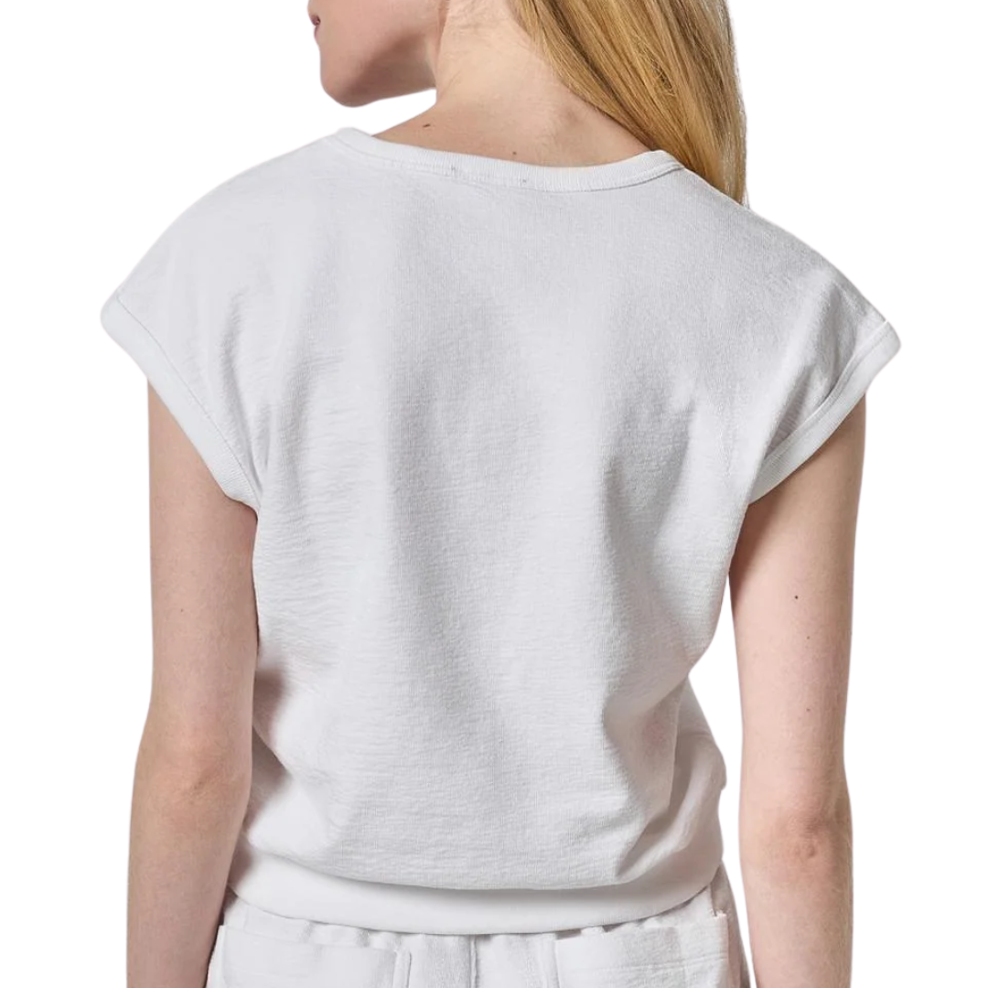 Textured Terry Sleeveless Cardigan in White