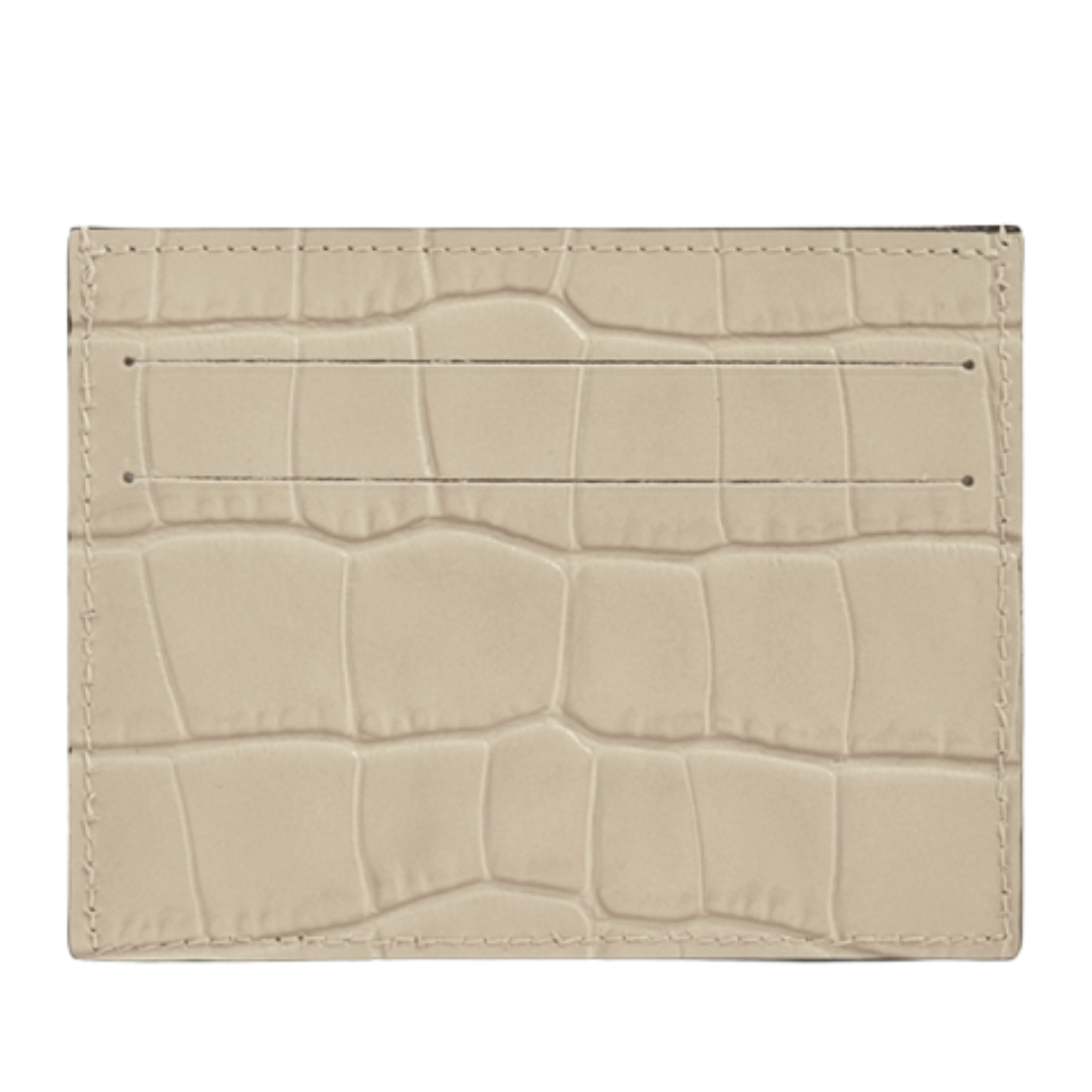 Le Pliage Croc-Embossed Card Holder in Chalk