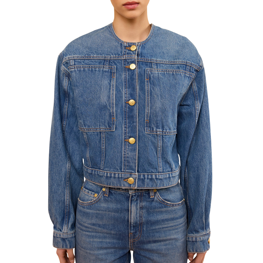 Briar Collarless Denim Jacket in Danube