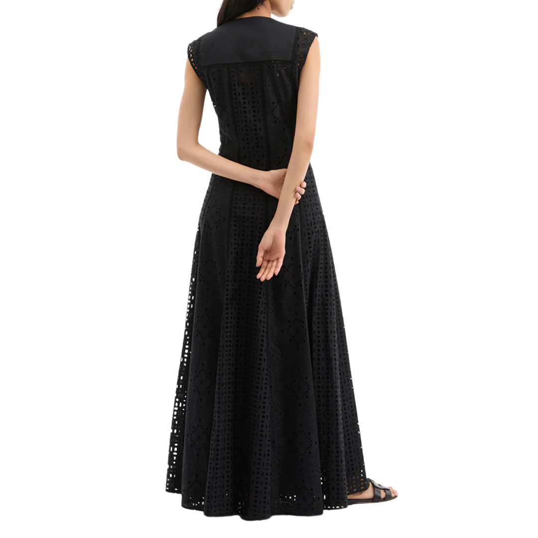 Alina Eyelet Maxi Dress in Black