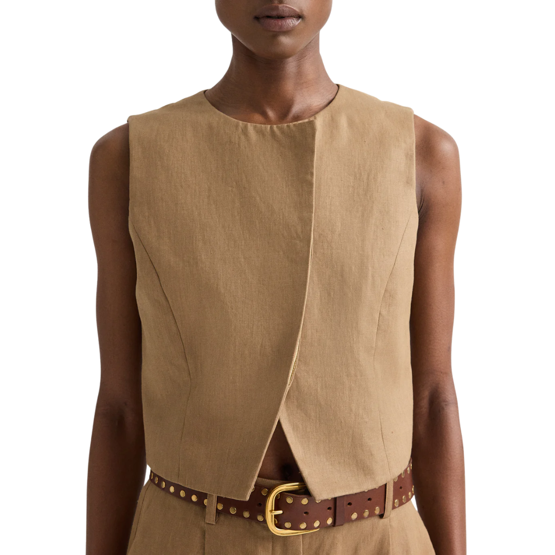 High Neck Hidden Placket Vest in Ermine