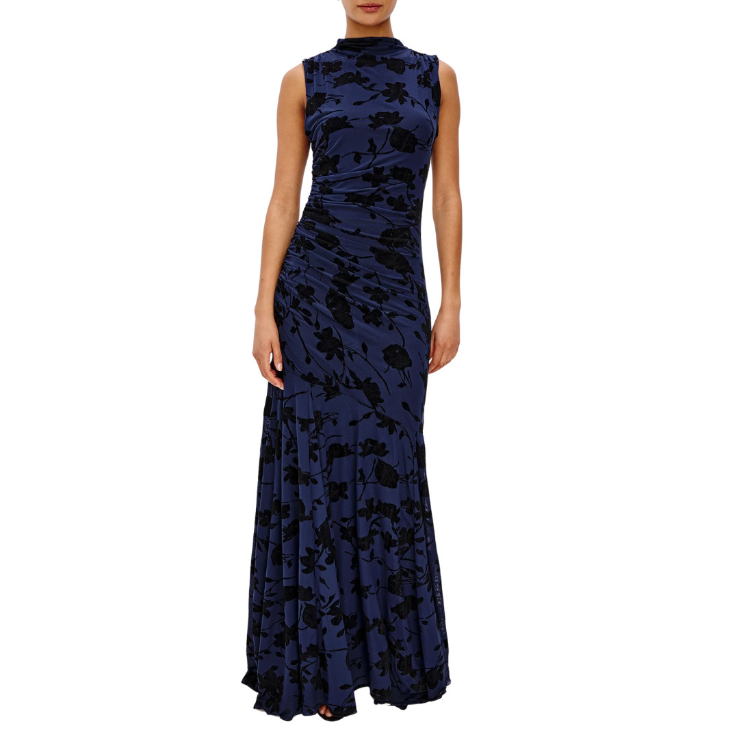Cosmos Dress in Navy Tossed Roses
