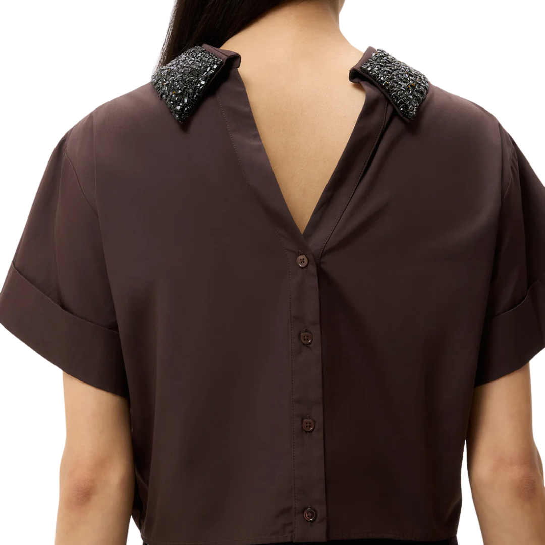 Forever & Always Reversible Shirt with Crystal Collar in Chocolate