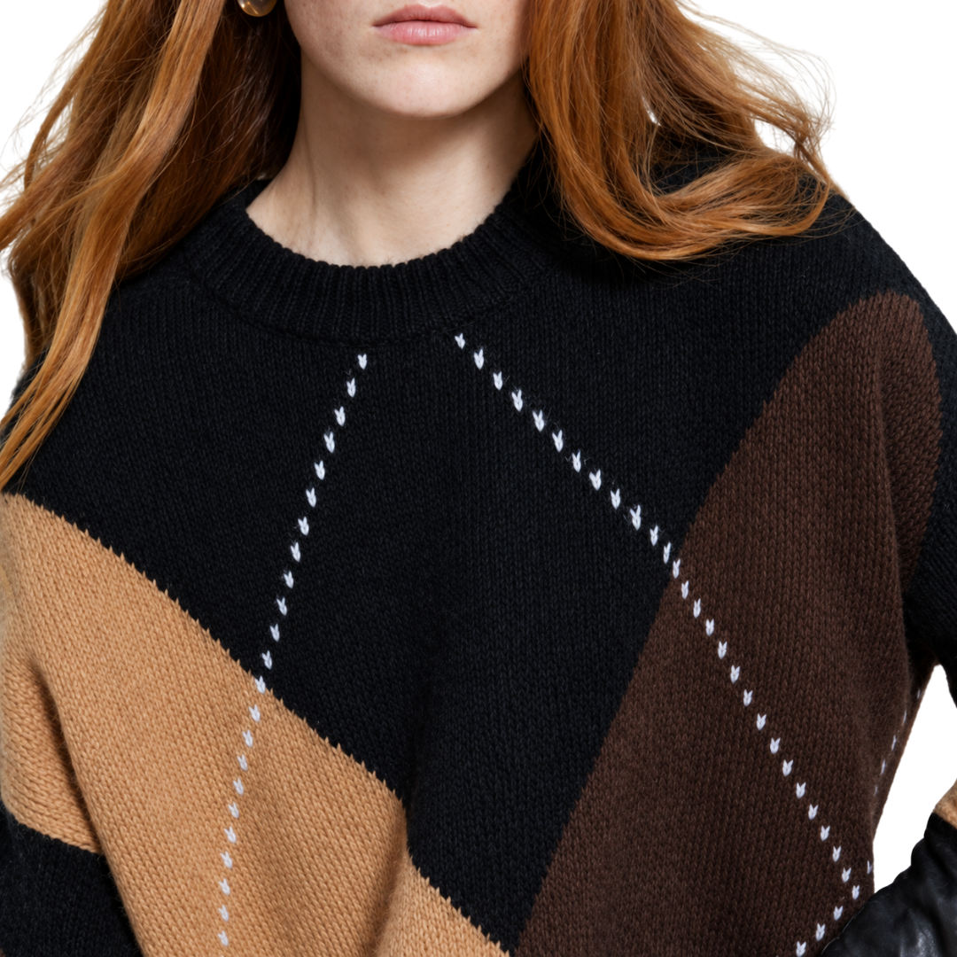 Oversized Argyle Sweater in Black Combo