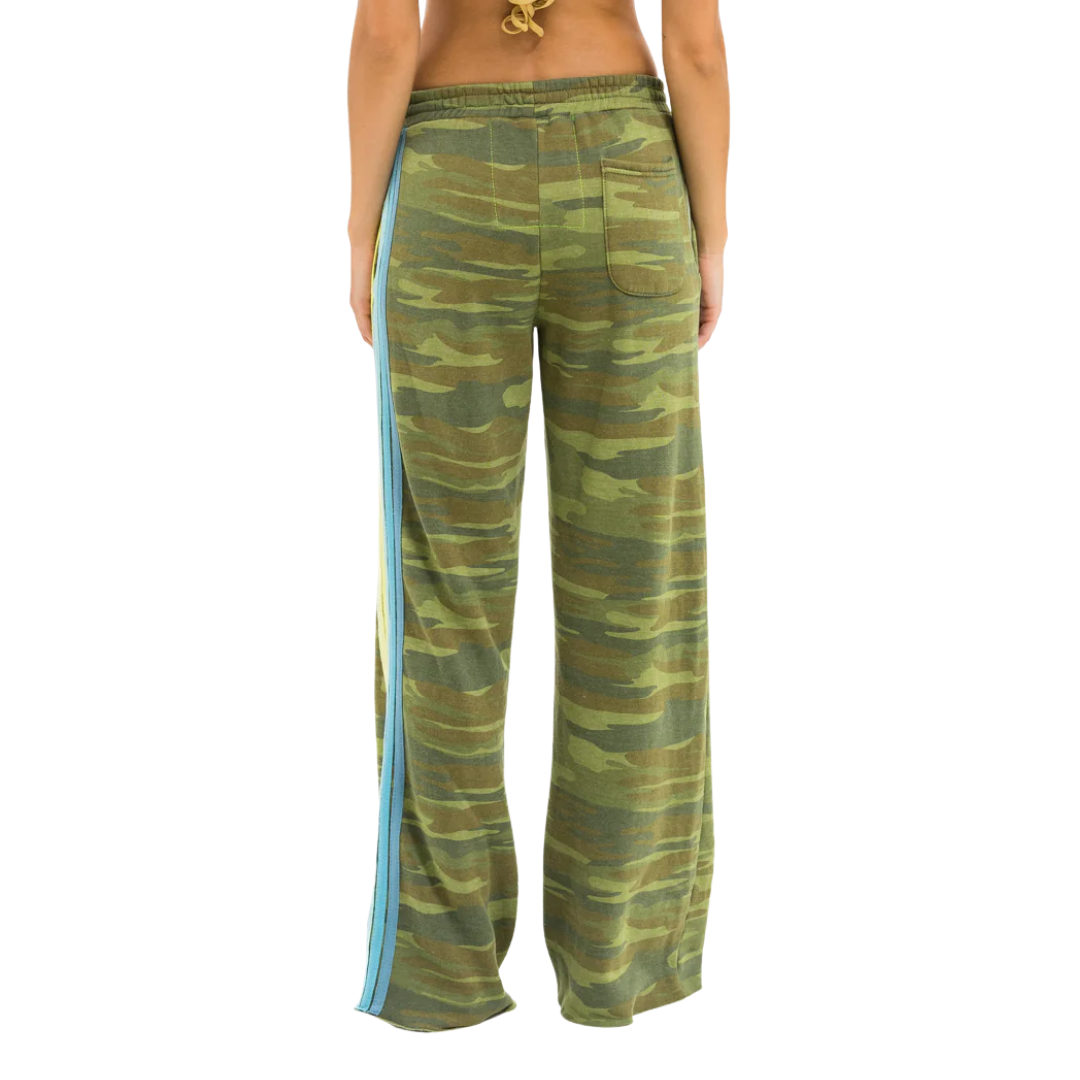 5 Stripe Wide Sweatpants in Camo/Lime/Aqua