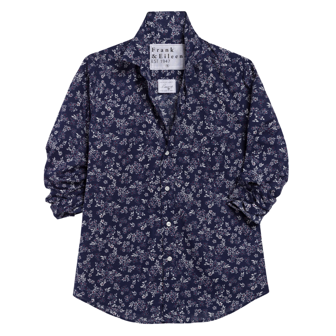 Barry Tailored Button-Up Shirt in Red Navy Flowers
