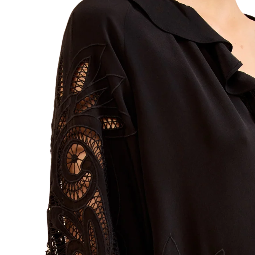 Adonis Silk Applique Blouse in Noir