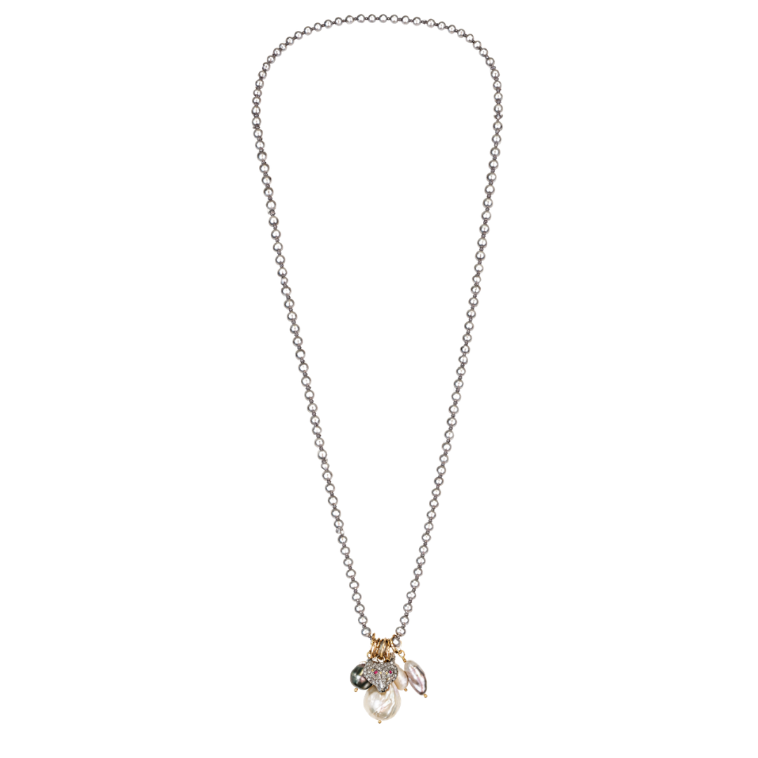 Ruby Eye Foxy Grey Freshwater Pearl 34" Necklace