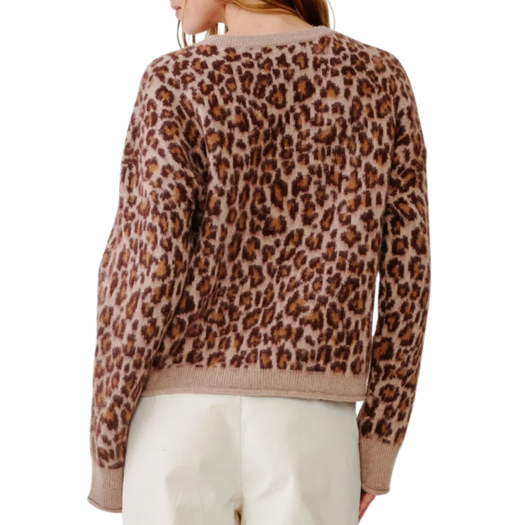 Mari Slouchy Leopard Crewneck in Dune/Cinnabar