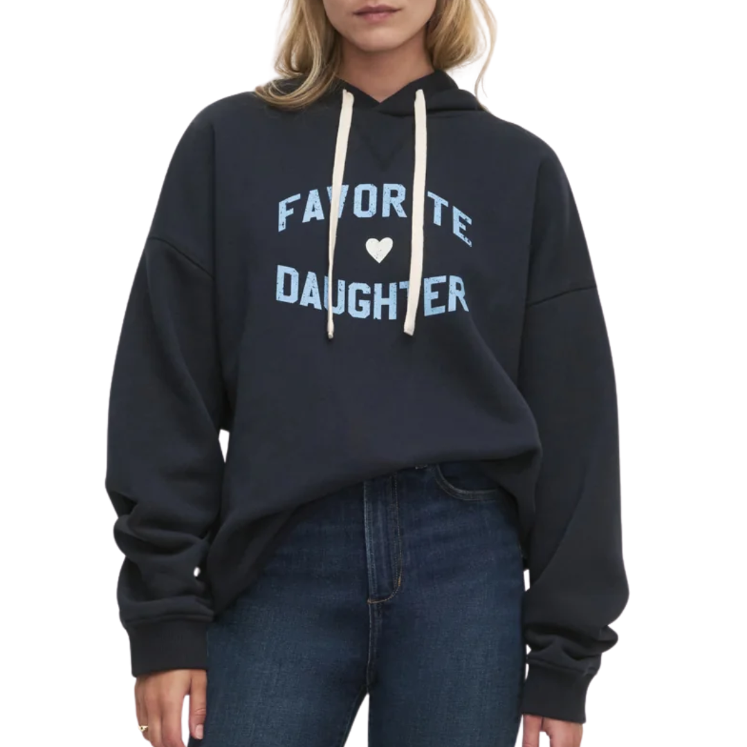 Favorite Daughter Heart Hoodie in Navy Light Blue