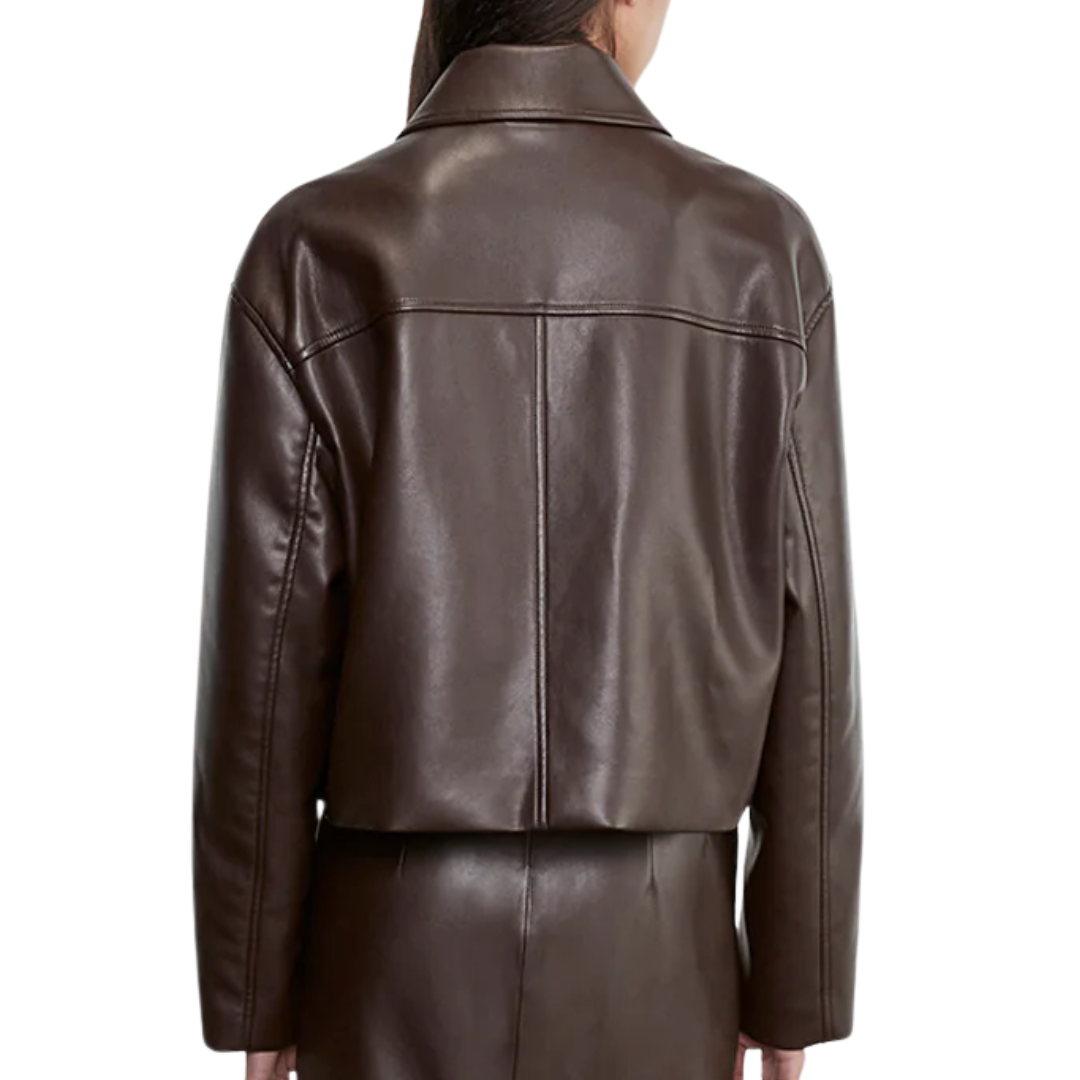 Leather Minimal Jacket in Dark Brown
