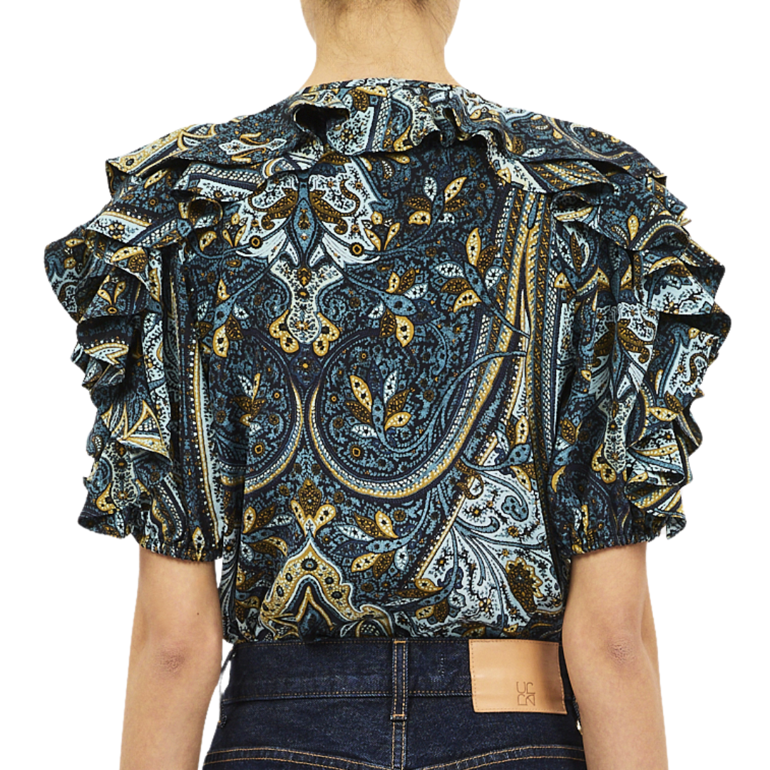 Josephine Short Sleeve Silk Top in Prussian