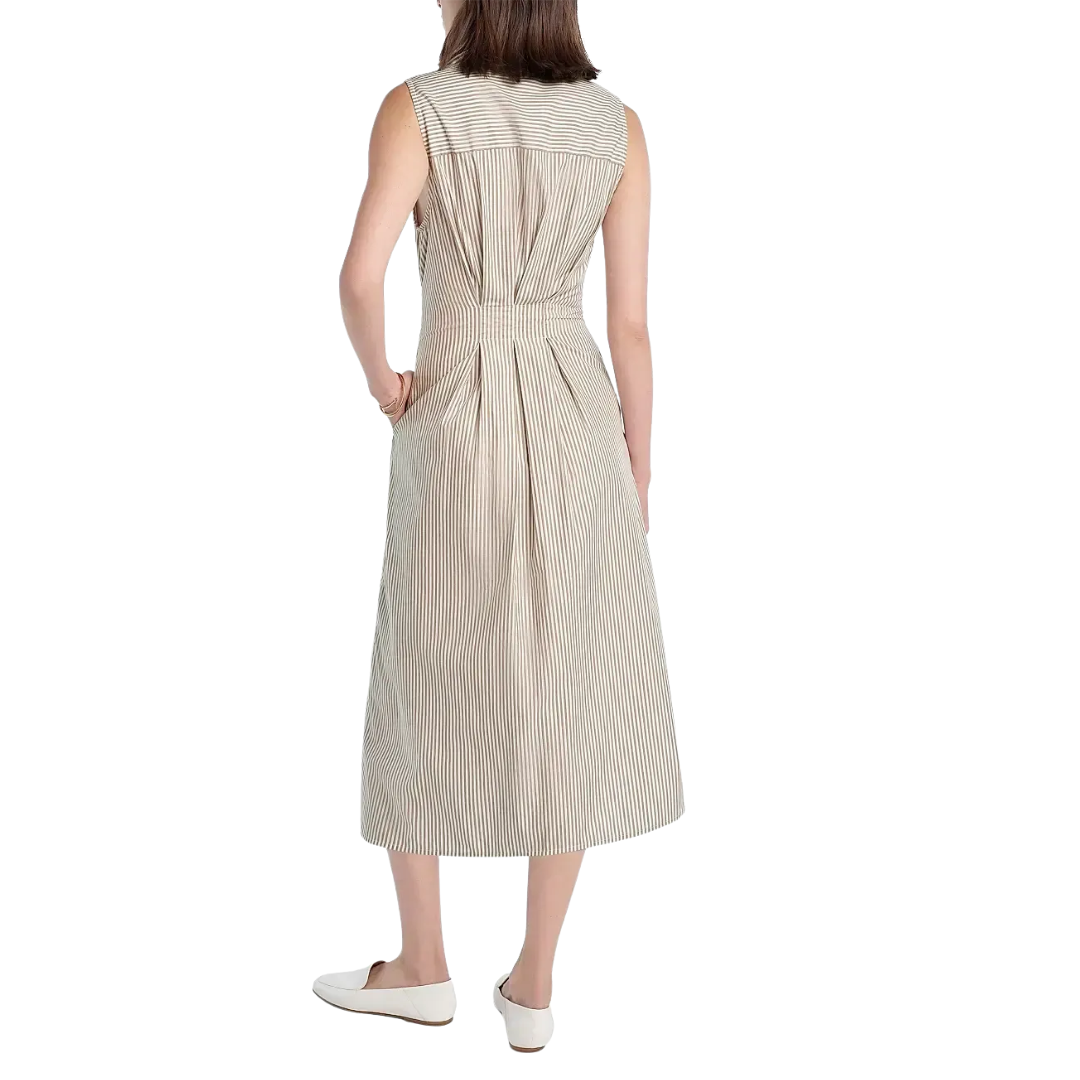Good Behavior Midi Dress in Soft Taupe Stripe