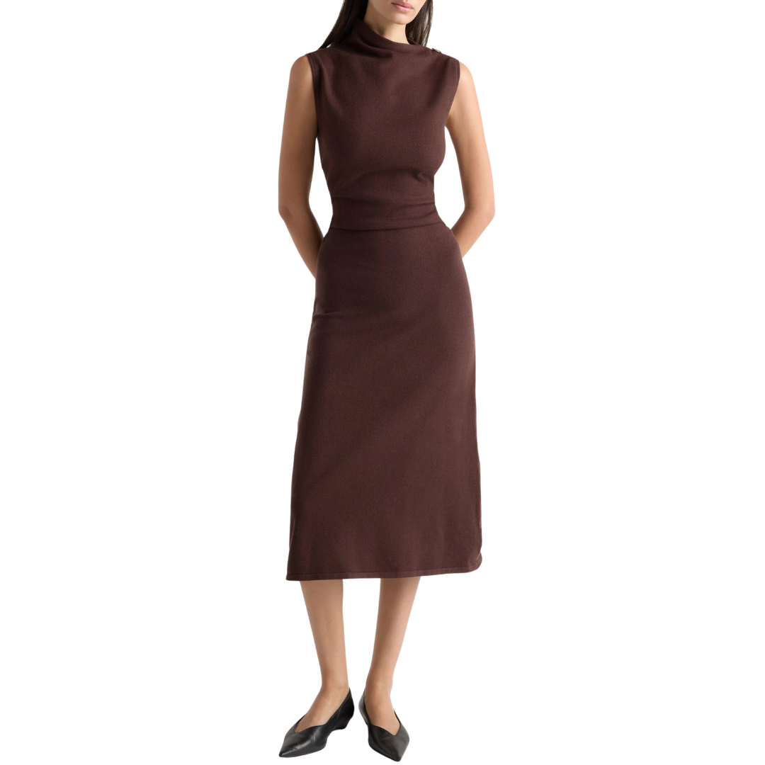 Abel Asymmetric-Neck Dress in Umber