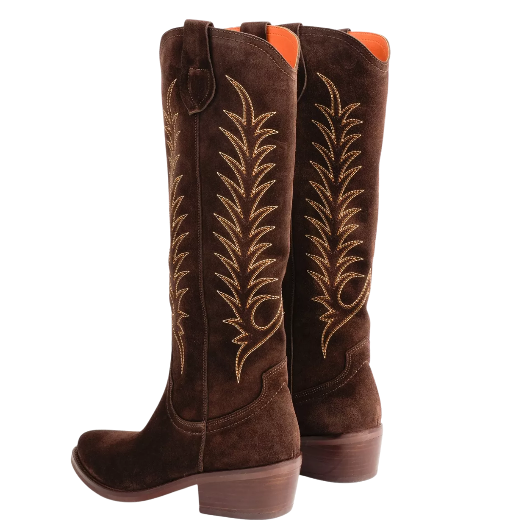 Blanca Suede Embroidered Boot in Bitter Chocolate
