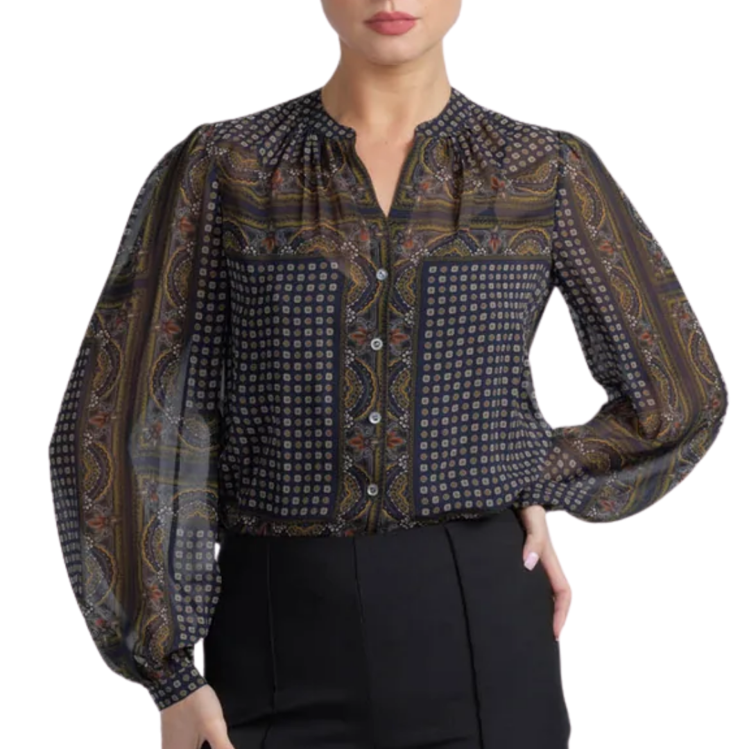 Ashlynn Silk Blouse in Heritage Navy Multi