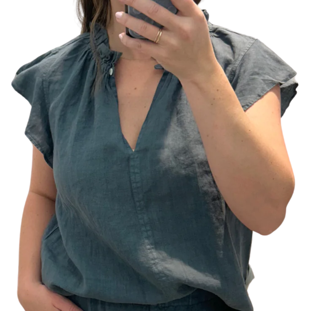 Semira Woven Linen Top in Graphite