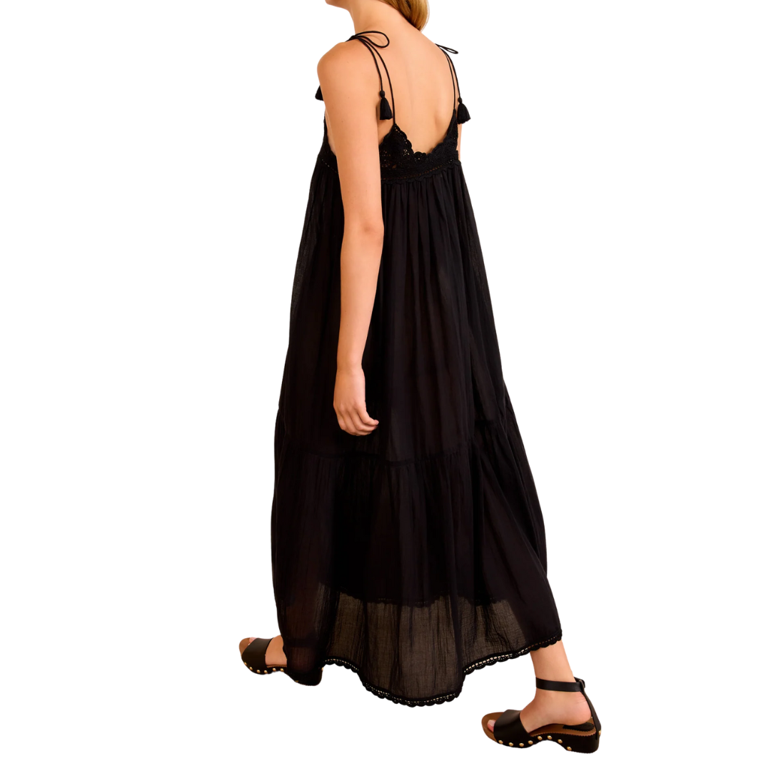 Linnea Coverup Dress with Crochet Detail in Noir