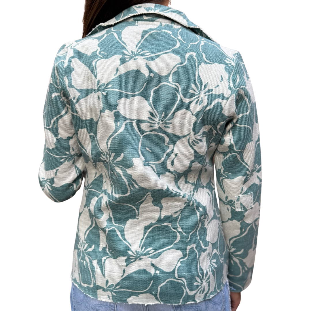 Hibiscus Flower Blazer in Blue/Grey