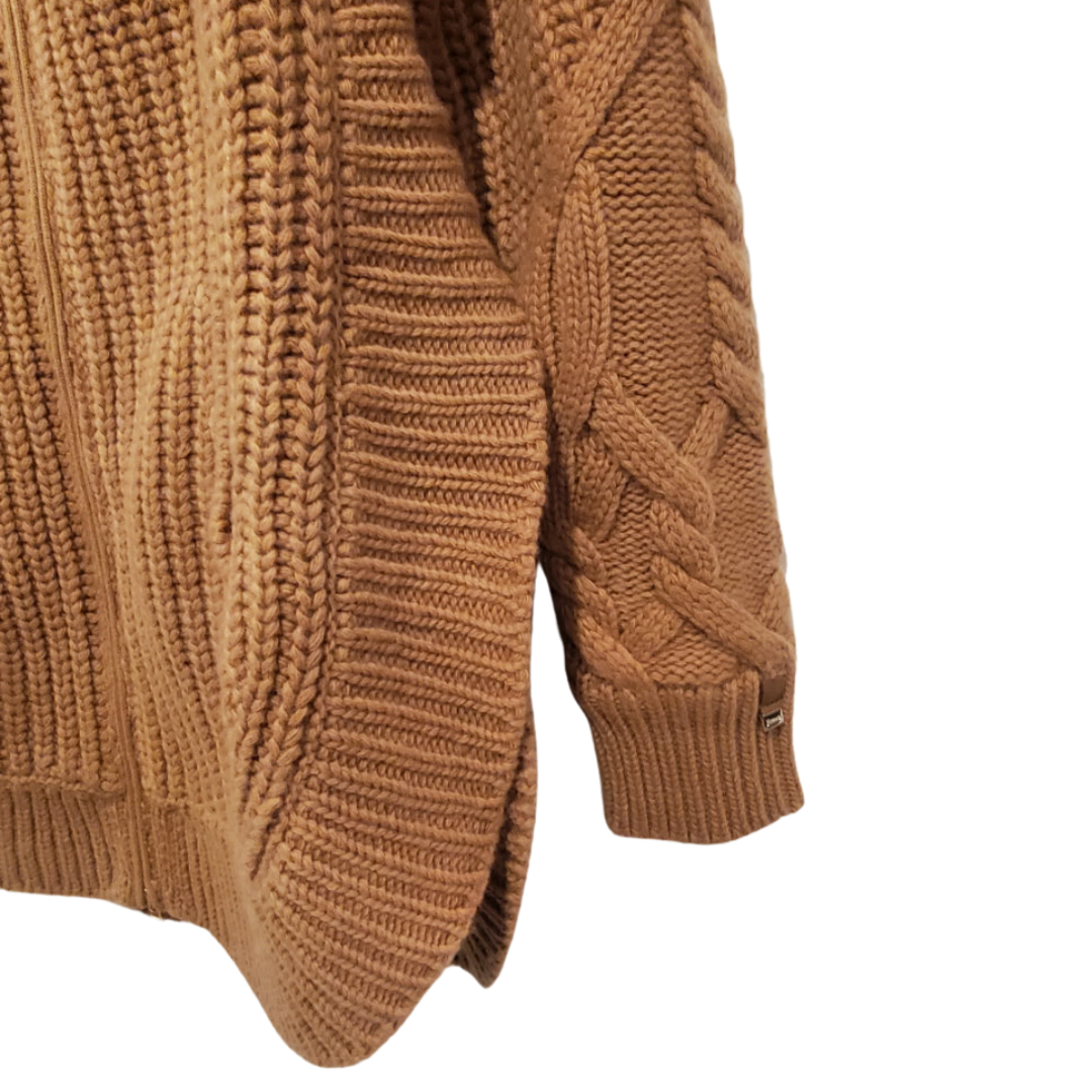 Cob Stitch Long Cardigan in Camel