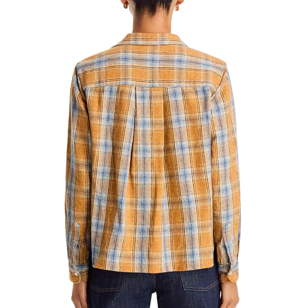 Silvio Untuckable Button-Up Shirt in Gold Blue Large Plaid