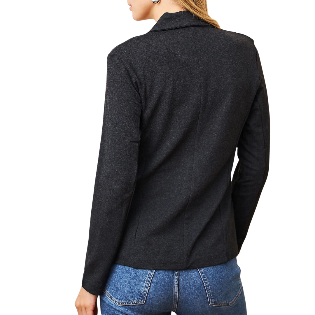 French Terry One Button Blazer in Anthracite Chine