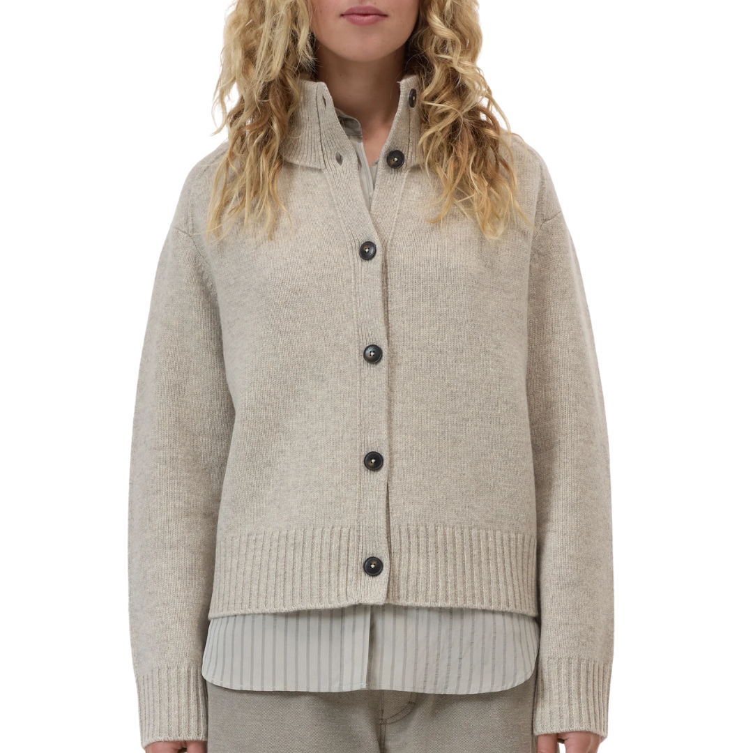 Roll Neck Cardigan in Silt Grey