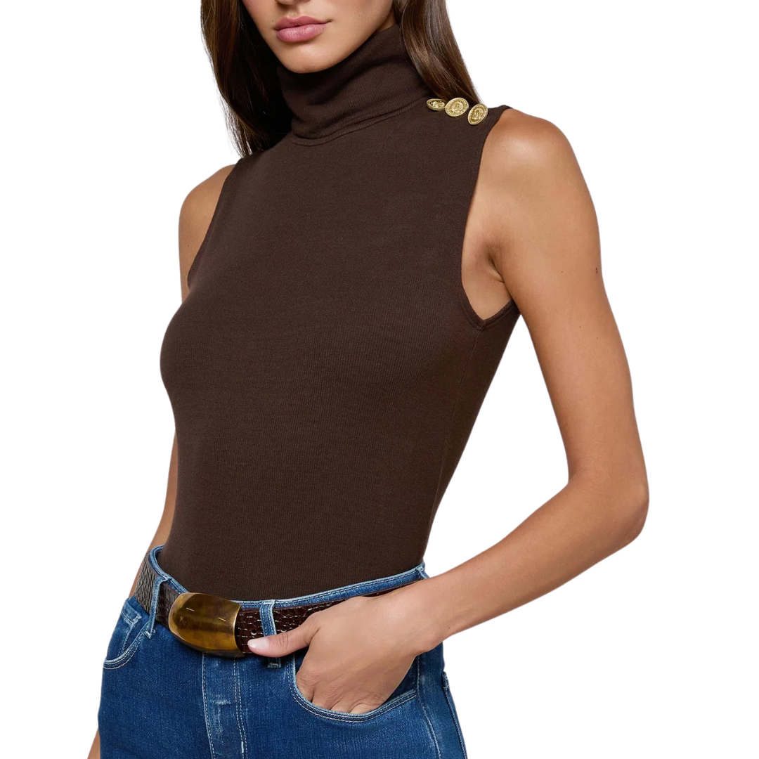 Ceci Sleeveless Turtleneck in Coffee Bean