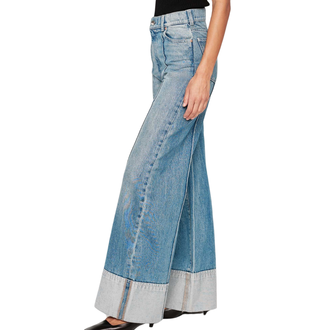 Hepburn Wide Leg High Rise 32" Jeans in Springdale Cuffed