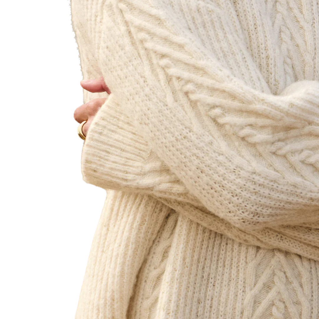 All That Glitters Cable Knit Sweater in Champagne