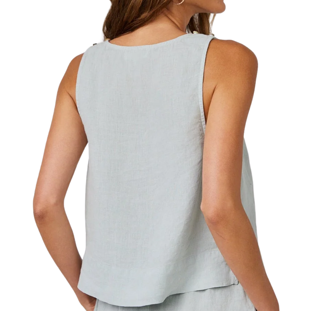 Linen Scoop Neck Tank in Muted Sage