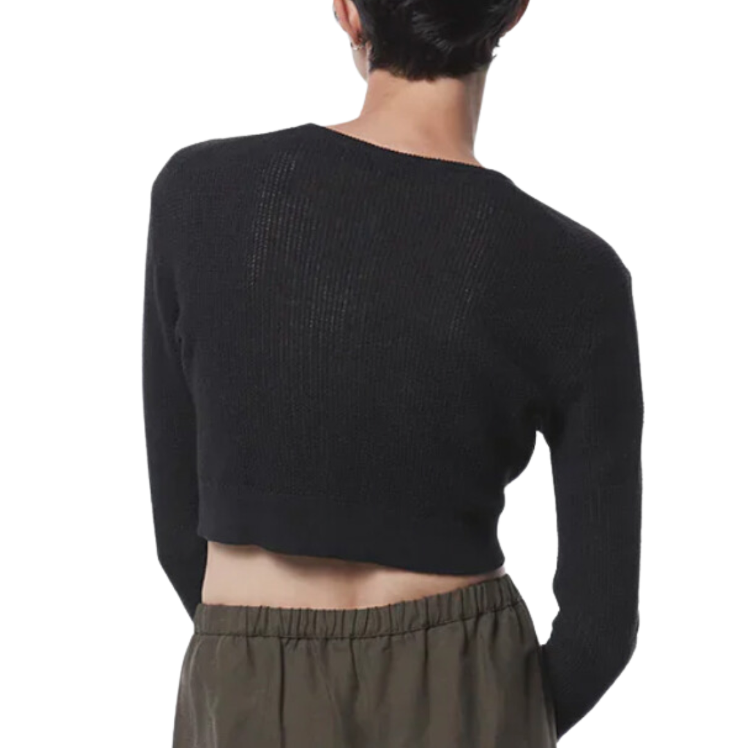 Linen Open Knit Cardigan in Black
