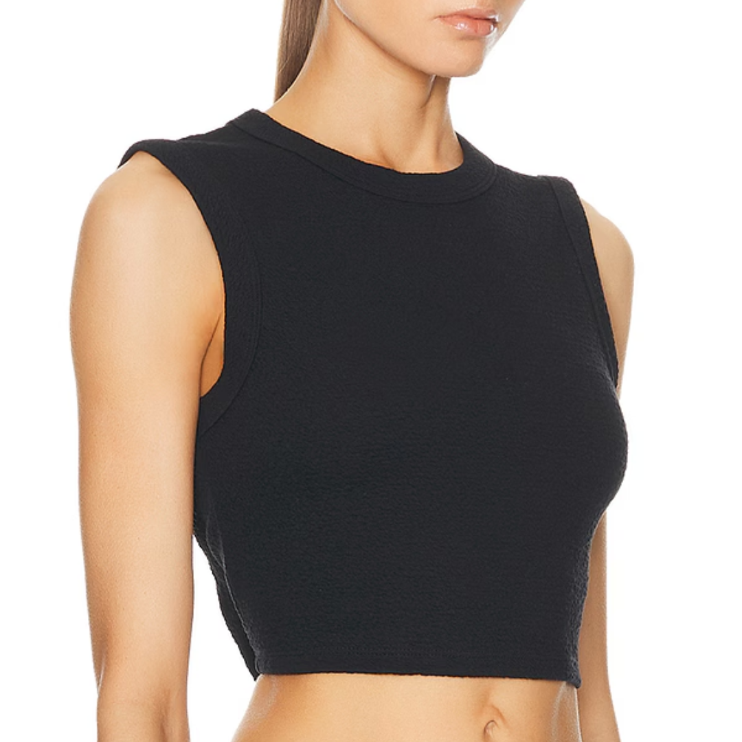Textured Jacquard Cropped Tank in Black