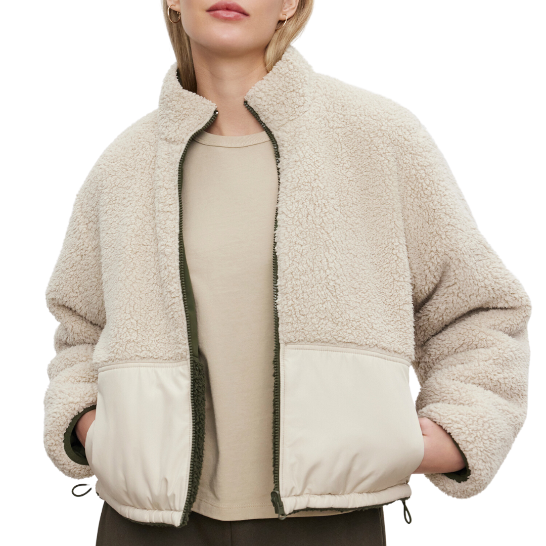 Tasha Reversible Puffer Sherpa Jacket in Army