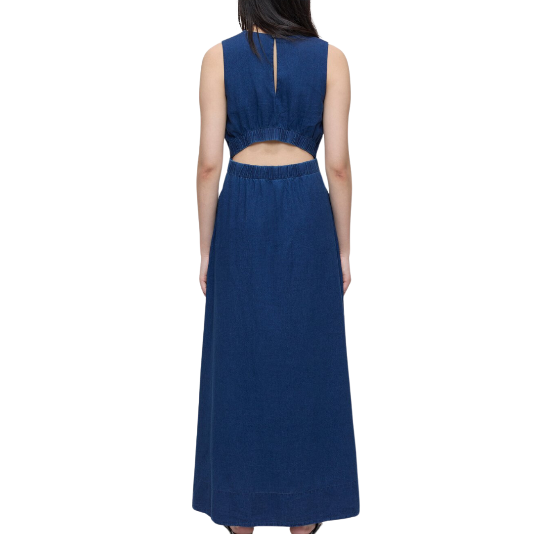 Linen-Mix Maxi Dress in Dark Blue