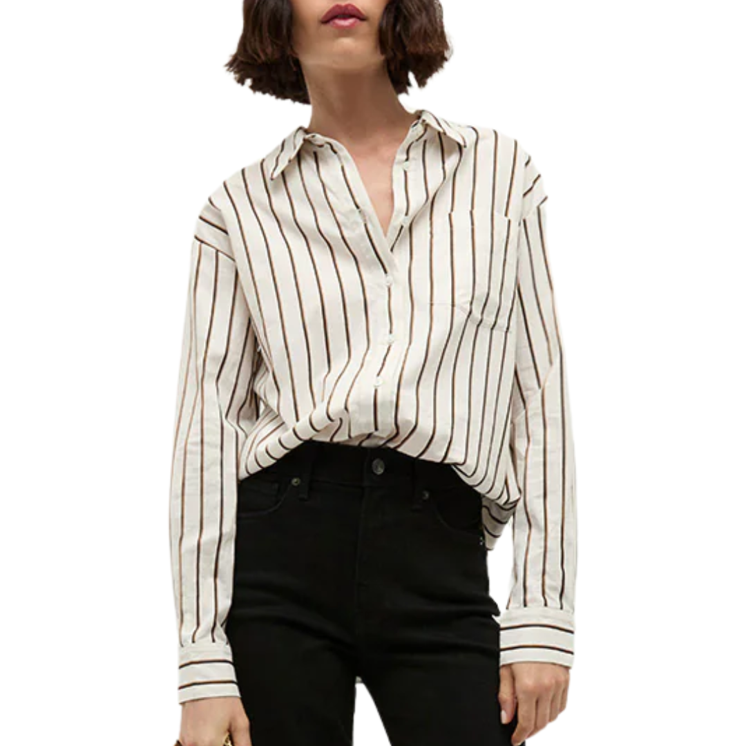Keiko Stretch-Cotton Button-Down Shirt in Ivory Multi