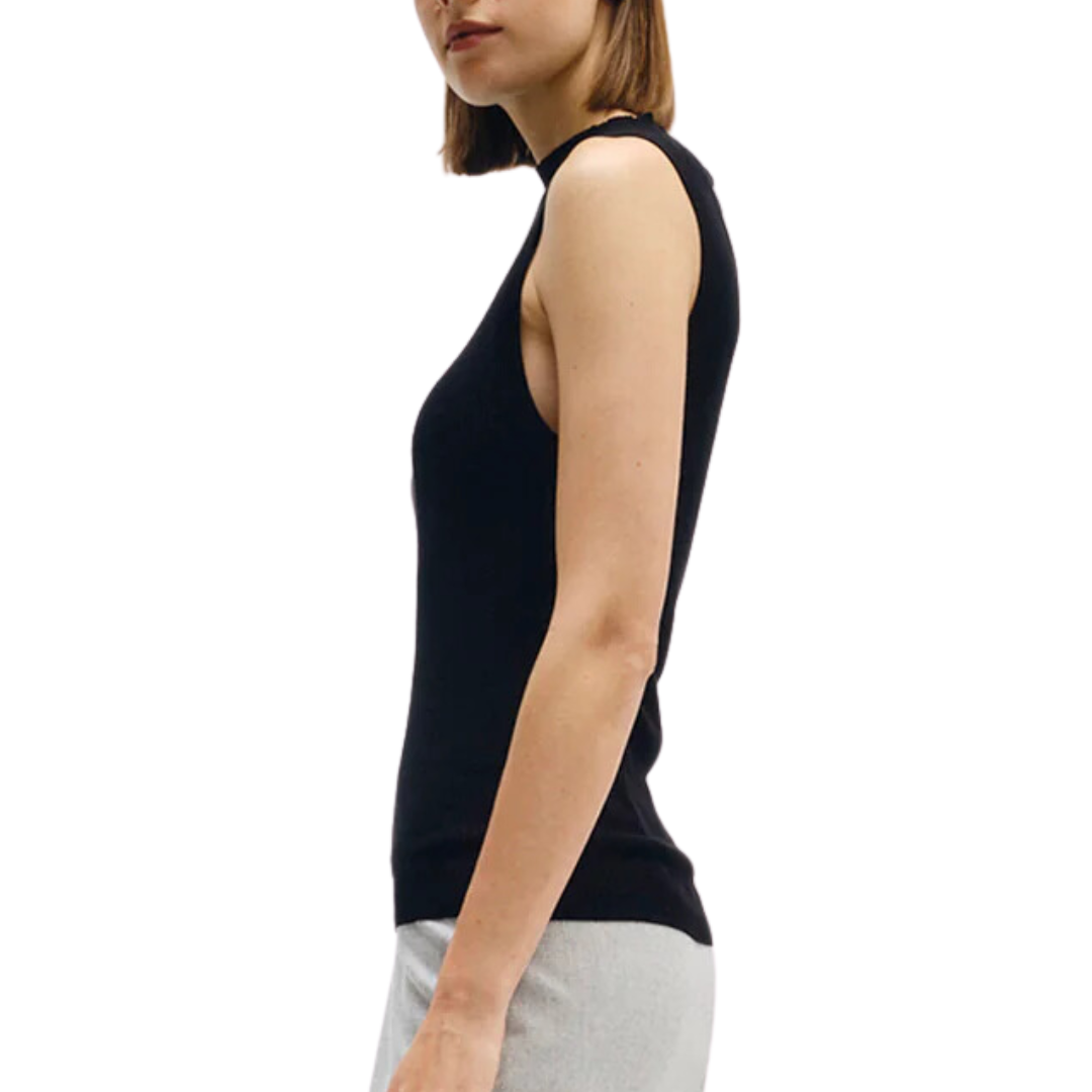 Silk Sweater Layering Mockneck in Black