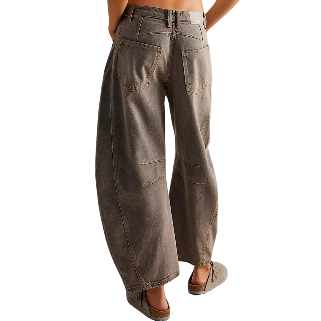 We The Free Good Luck Mid-Rise Barrel Jeans in Archive Grey