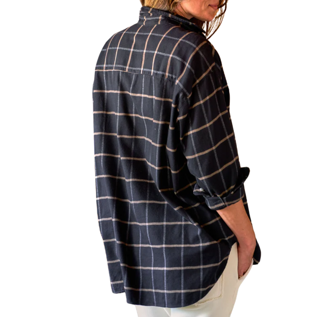 Shirley in Italian Flannel Black with Camel Windowpane