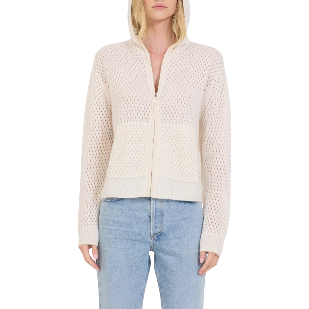 Fox Cashmere Mesh Hoodie in Ivory