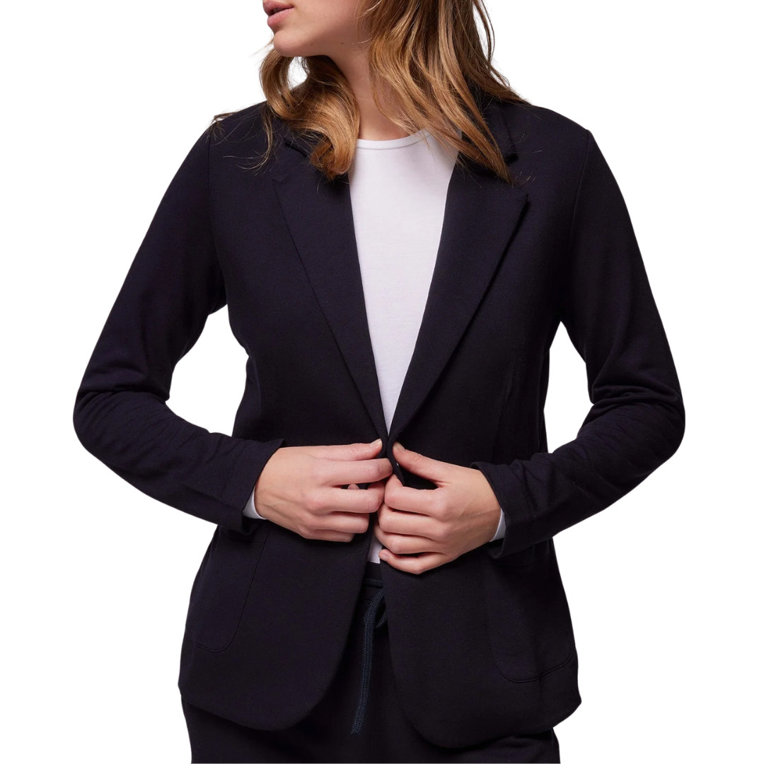 French Terry Looped One-Button Blazer in Marine