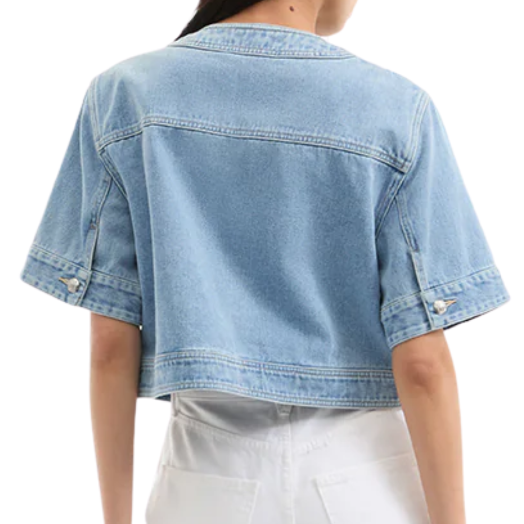 Elias Short Sleeve Denim Jacket in Silverwood Blue