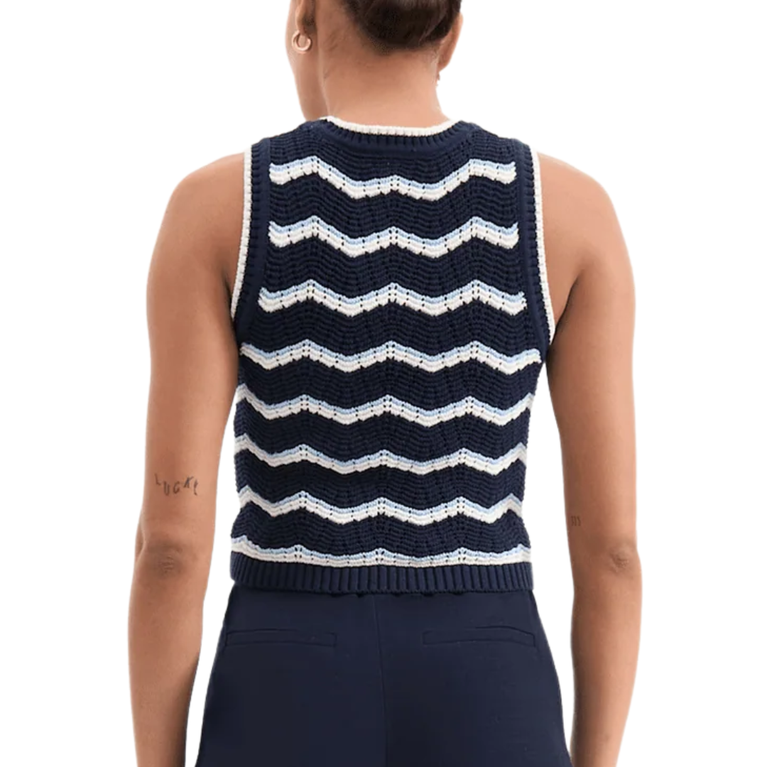 Jerrel Cropped Knit Tank Top in Navy/Off-White/Bluebell