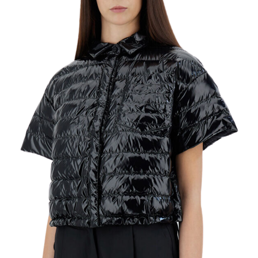 Gloss Short-Sleeved Bomber Jacket in Black