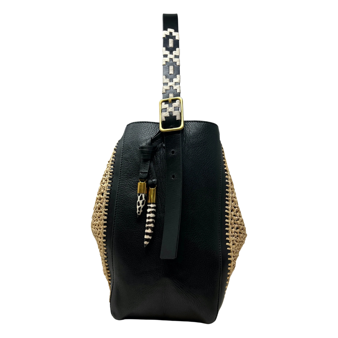 Natural Mesh Raffia Cowdray Hobo in Natural Black